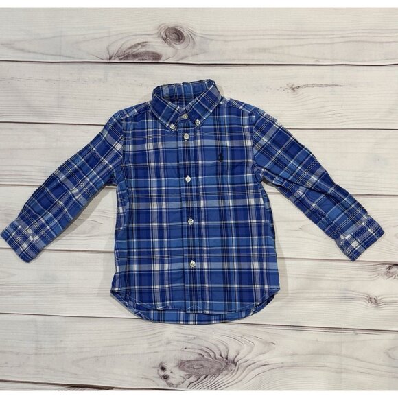 Ralph Lauren Baby Boy Blue Plaid Long Sleeve Button Down Shirt 24M Holiday - Picture 6 of 15